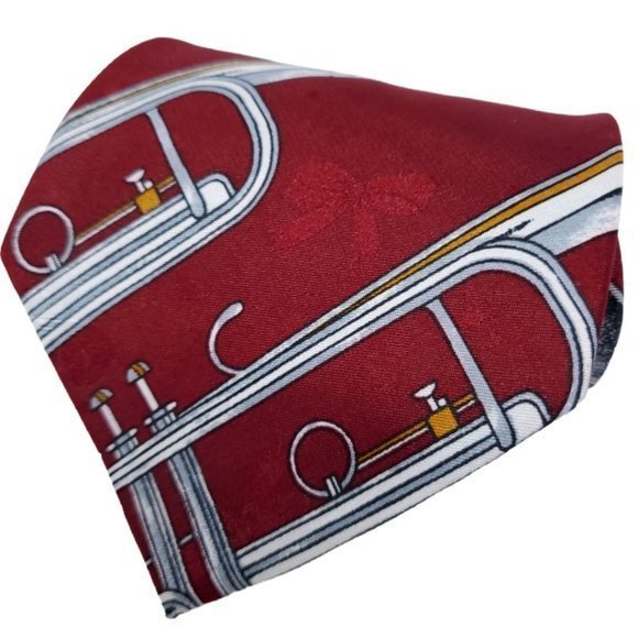 Renaissance Tie Necktie Trumpet Music Band Red Maroon Silver‎ Hand Made - Picture 2 of 12
